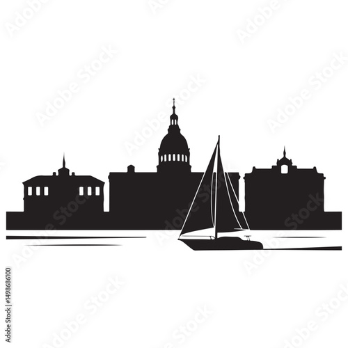 Annapolis Maryland, city skyline silhouette with black buildings. Vector black silhouette. with white background