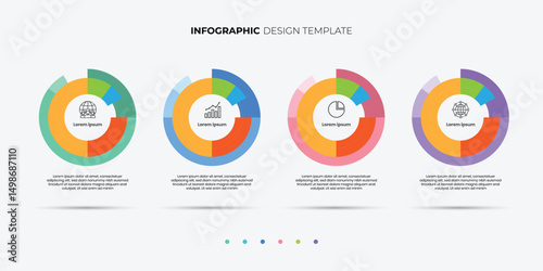 Business infographic analyst uses a chart and dashboard for data business analysis and Data Management System. 4 Step timeline journey.
