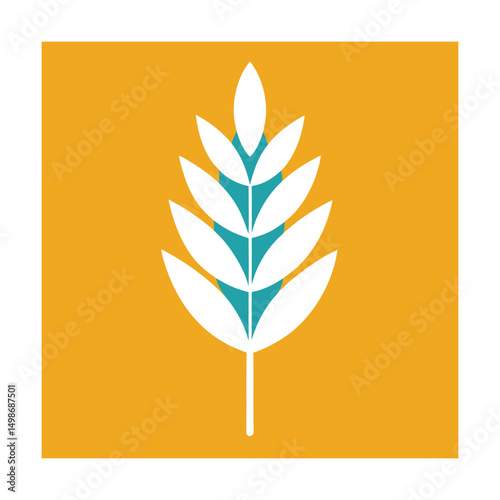 Minimalist illustration of a wheat sprout design on a bright yellow background