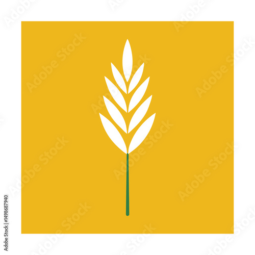 Simple minimalist illustration of a white wheat grain on a yellow background