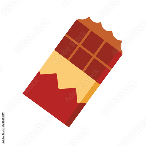 A delicious chocolate bar partially eaten with a simple colorful vector illustration design