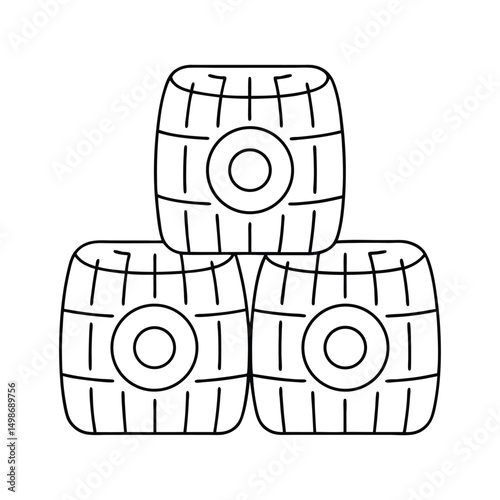 Stack of Hay Bales, Simple Line Art Illustration