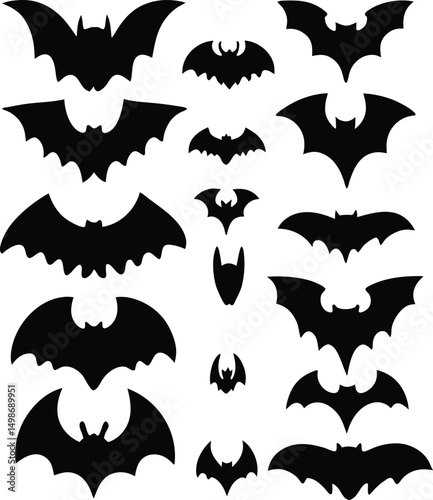 Collection of Black Bat Silhouettes Various Sizes