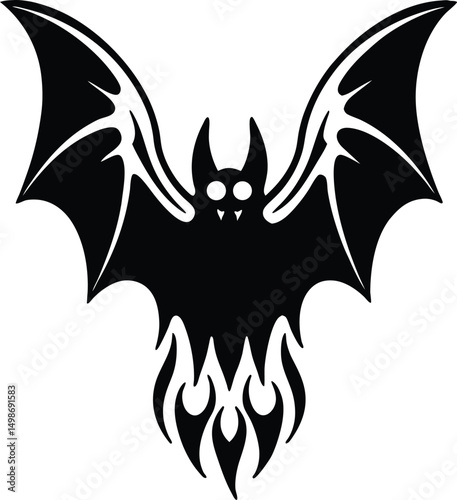Fiery Bat Tribal Tattoo Design Illustration