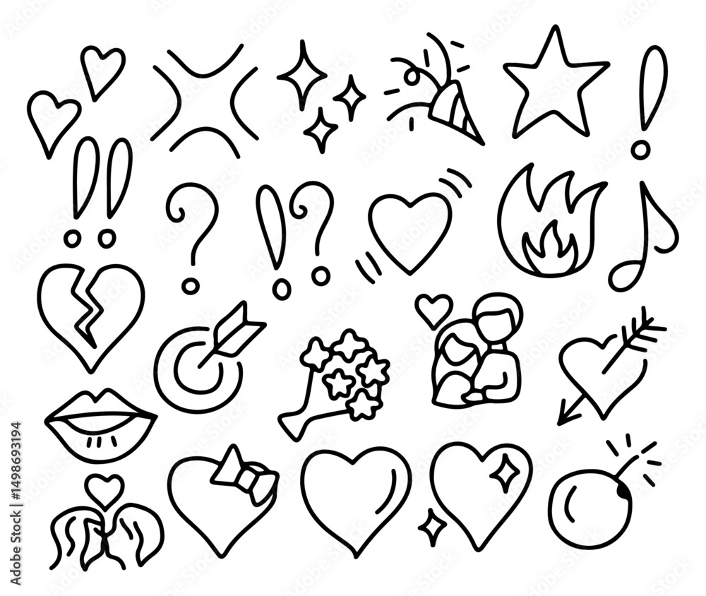 Fototapeta premium Set of anime manga emotion effect. hand drawn doodle vector illustration set