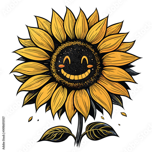 A close-up of a cheerful, slightly damaged sunflower; some petals are missing, and the edges show scorch marks, yet it still smiles brightly.