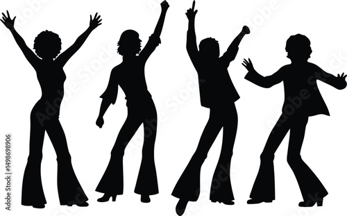 Four Silhouettes of 1970s Disco Dancers
