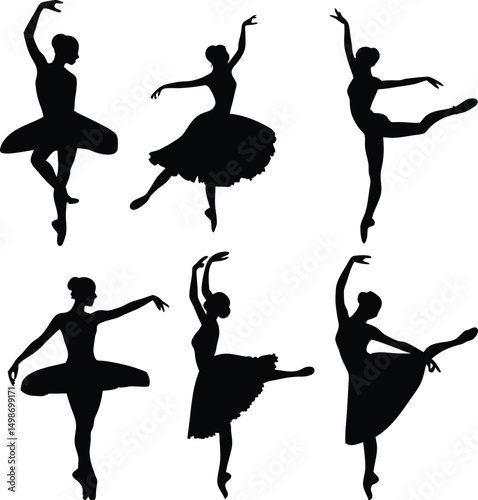 Six Silhouettes of Ballerinas in Various Poses