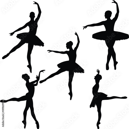 Five Ballerina Silhouettes in Various Poses