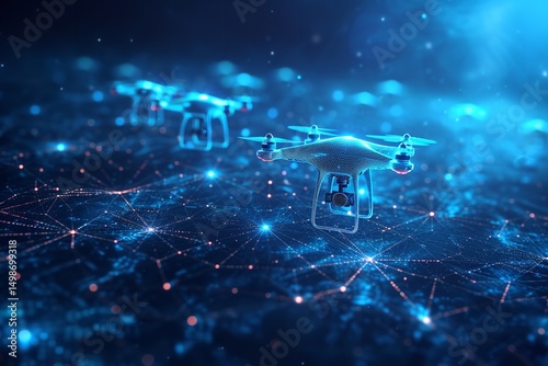 A drone in digital backdrop with space a concept of digitalization, Generative AI.