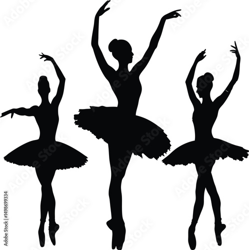 Three Ballerina Silhouettes Graceful Poses Ballet Dance