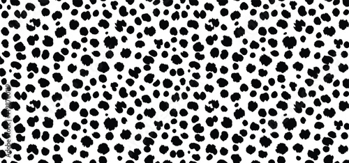 Dalmatian dog skin fur texture. Vector pattern of black and white dalmatian spots.