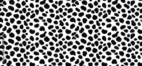 Dalmatian dog skin fur texture. Vector pattern of black and white dalmatian spots.