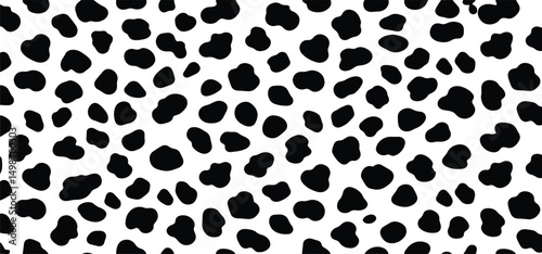 Black and white dalmatian print pattern vector. Abstract dalmatian dog spots or skin fur texture background.