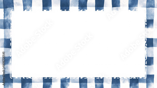 Blue and White Gingham Pattern Frame Texture Background