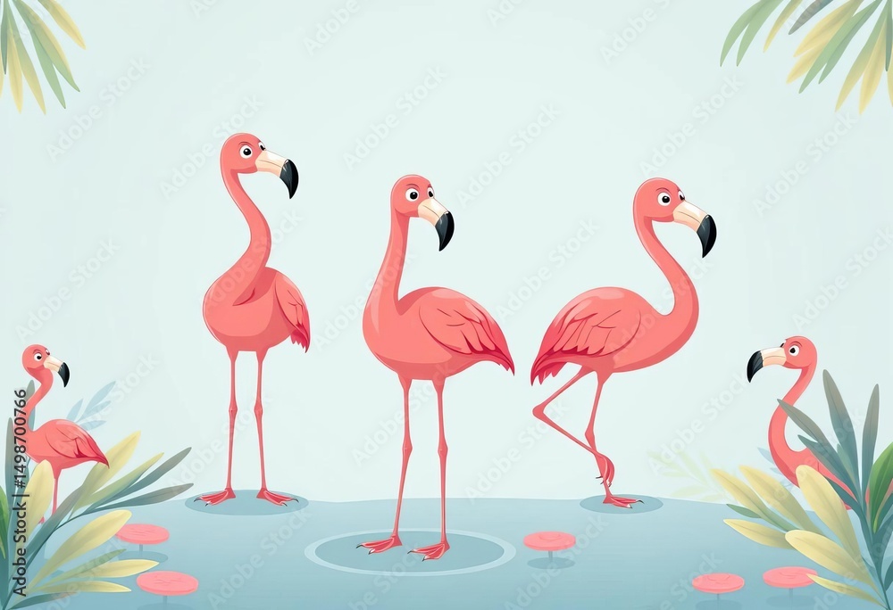 Obraz premium Cute cartoon flamingo in playful poses, perfect for prints & packaging, packaging, pose
