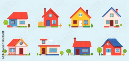 Collection of colorful flat vector house icons, ideal for web and app design,  element,  colorful