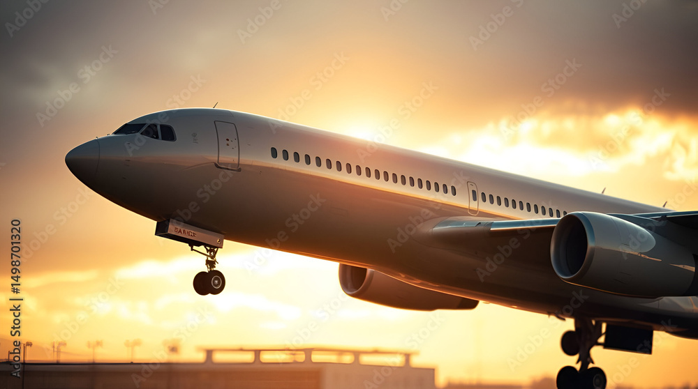 Obraz premium Modern Airplane in Flight, Generative AI