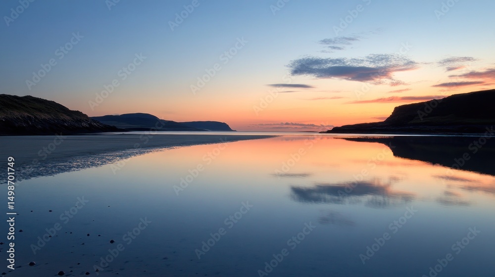 Fototapeta premium Tranquil coastal sunrise reflecting in still water