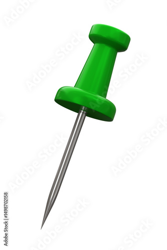 Green push pin 3D. Realistic Green thumbtack on transparent background. ready to use for design.