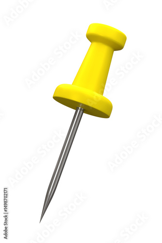 Yellow push pin 3D. Realistic Yellow thumbtack on transparent background. ready to use for design.