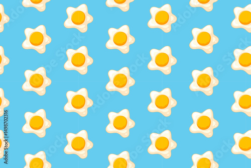 fried eggs illustration colorful pattern on blue background. sunny side up doodle seamless pattern background. egg yolk omelet seamless pattern for restaurant, food court, cafes, eatery, cafeteria