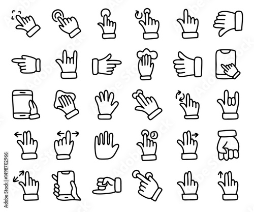 Multitouch Icon. Touch Screen Gestures Related Hand Drawn Icons Set. Finger Touch Icon