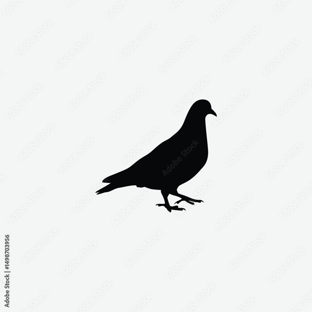 Fototapeta premium Minimalist Black Pigeon Silhouette on White Background – Clean Walking Pose Vector for Elegant Designs