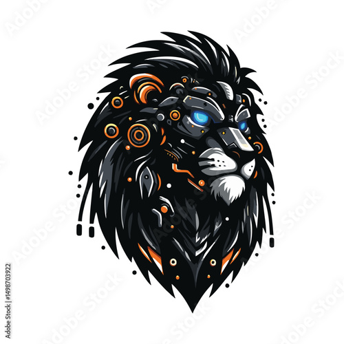 Wallpaper Mural Digital Lion Head Logo – Cybernetic Futuristic Animal Design Torontodigital.ca