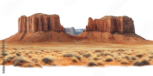 Monument Valley Buttes Desert Landscape on transparent background