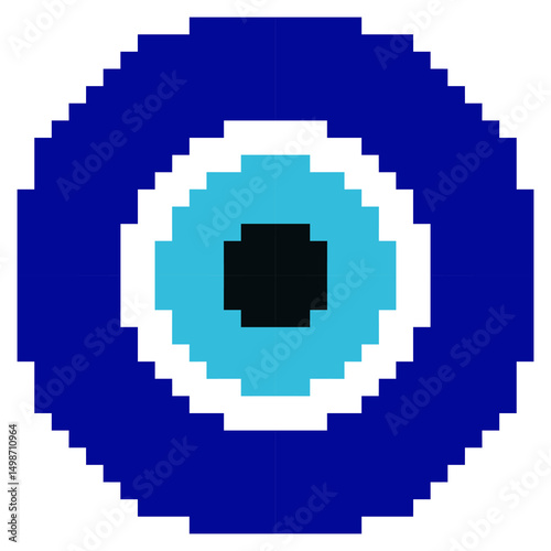 Pixel nazar amulet vector for protection, evil eye symbol, and spiritual visuals. Ideal for mystical pixel art, retro icons, and cultural charm graphics.