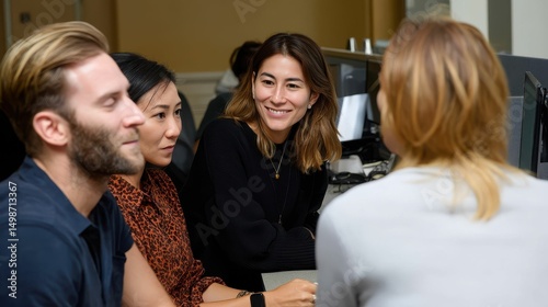 Engaging Group Discussion in Modern Office Environment with Focus on Collaboration and Creativity Among Professionals photo