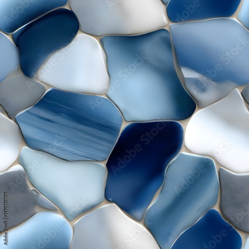 Textured blue and white mosaic stone pattern