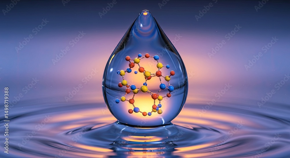 Fototapeta premium Water droplet with molecular structure