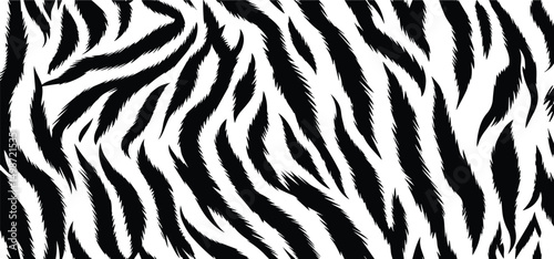 Seamless black and white tiger fur texture vector illustration. Abstract striped animal print pattern ideal for textile, fashion, background, wallpaper, or digital design.