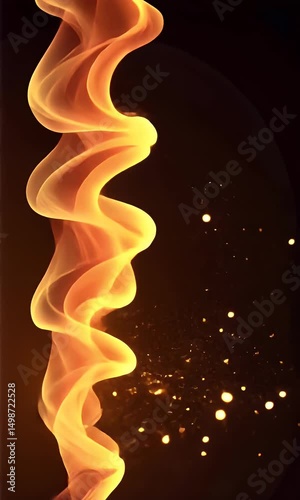 Abstract image of swirling, fiery, orange and yellow shapes against a dark background with golden sparks