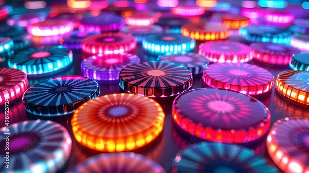 Fototapeta premium Illuminated Discs A Futuristic and Colorful Display