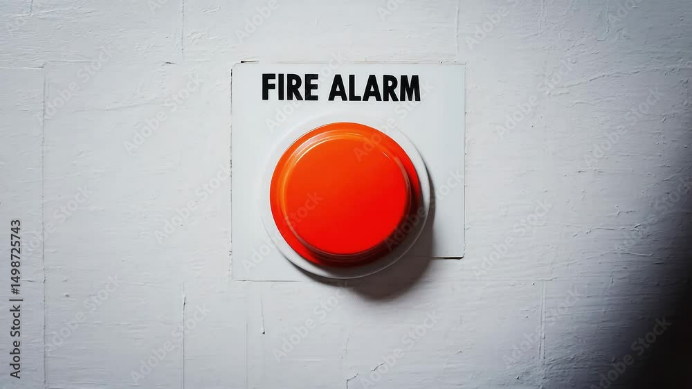 Fire alarm button on wall in industrial setting, concept of pressing the fire alarm button  