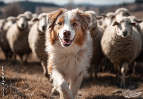 Dog herding sheep