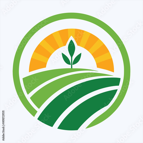 Eco Sunrise Over Farmland with Leaf Frame