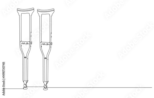 one line drawing crutches for support of injured and elderly people. Medical equipment concept, Continuous one single line drawing of modern elbow crutch