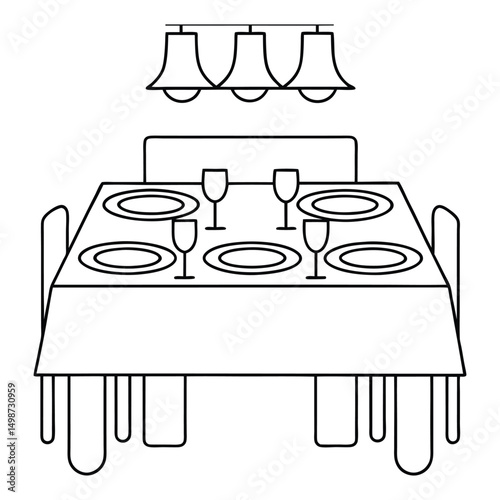 Simple Line Art Illustration of a Formal Dining Table Setting