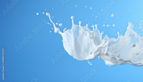  Milk Splash with Droplets on Blue Background photo