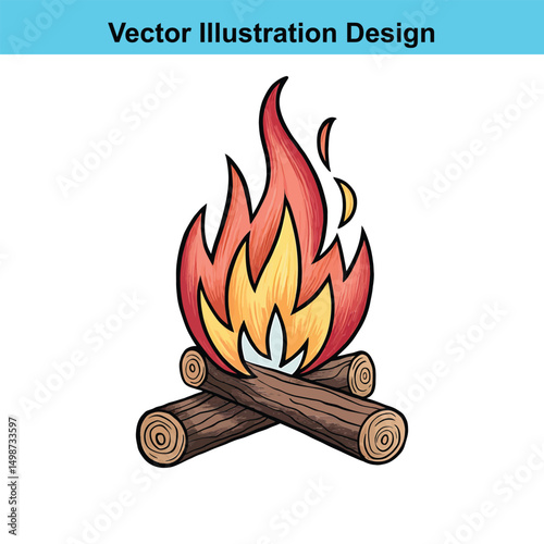 Cartoon campfire illustration with burning logs and flames