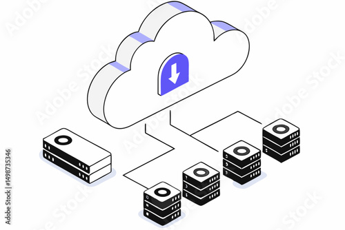 Cloud Computing Network with Servers and Data Exchange – Perfect for SaaS, IT Solutions, and Digital Infrastructure Themes