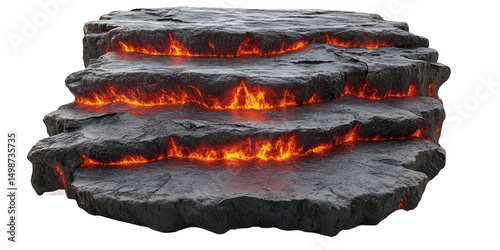 Volcanic Rock Formation with Lava Flows on Transparent Background