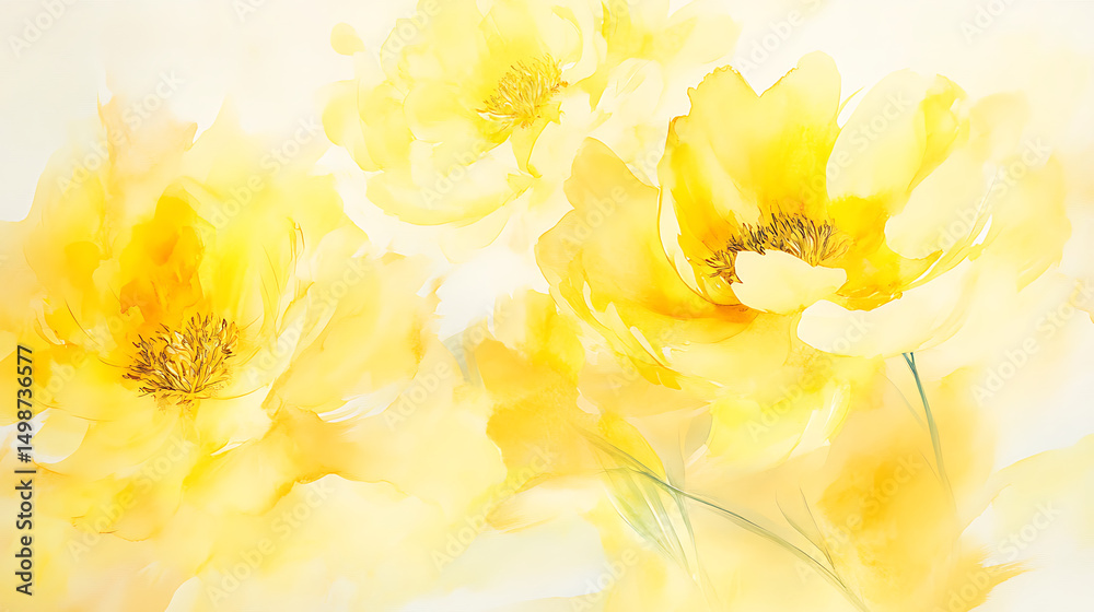 Naklejka premium Elegant yellow floral design, watercolor style, evoking feelings of tranquility and natural beauty