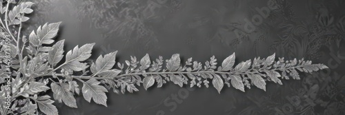 Luxurious silver leaf lace border on glittering background  ,  ornate,  glitter,  premium