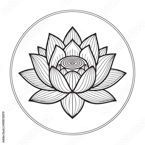 Water Lily Lotus Mandala Pattern Background.Geometric circular mandala using-lily-flowers-vector.Hand Drawn Water Lily Lotus Mandala Pattern Background.
