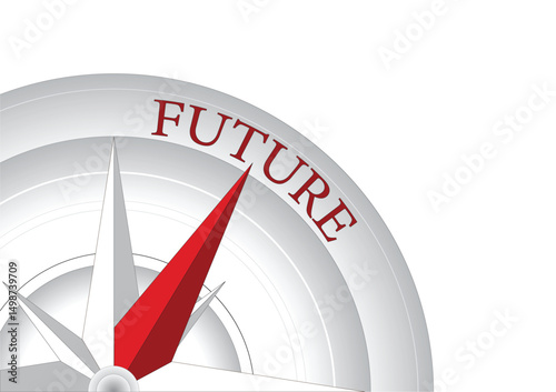 Compass with needle pointing with future text.